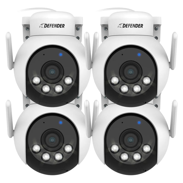 Defender AI POWERED 4K Everwatch PTZ 360 Degree Wi-Fi Outdoor Plug-in Power Security Camera, 4-pack