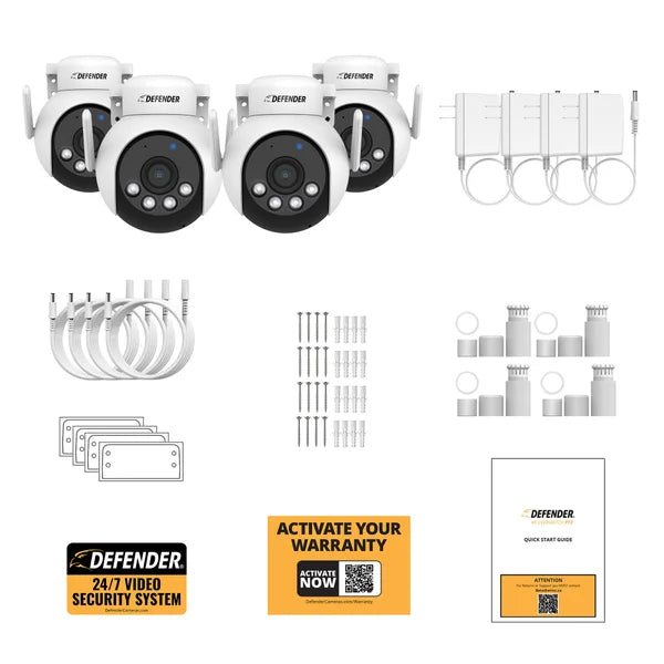 Defender AI POWERED 4K Everwatch PTZ 360 Degree Wi-Fi Outdoor Plug-in Power Security Camera, 4-pack