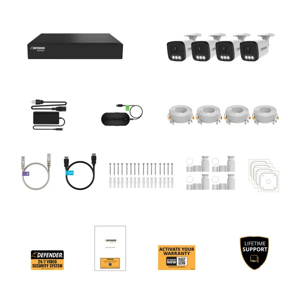 Defender AI POWERED Sentinel 4K Ultra HD Wired 8 Channel POE NVR Security System with 4 Metal Cameras with 1TB HDD