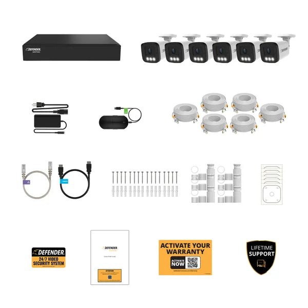 Defender AI POWERED Sentinel 4K Ultra HD Wired 8 Channel PoE NVR Security System with 6 Metal Cameras with 1 TB HDD