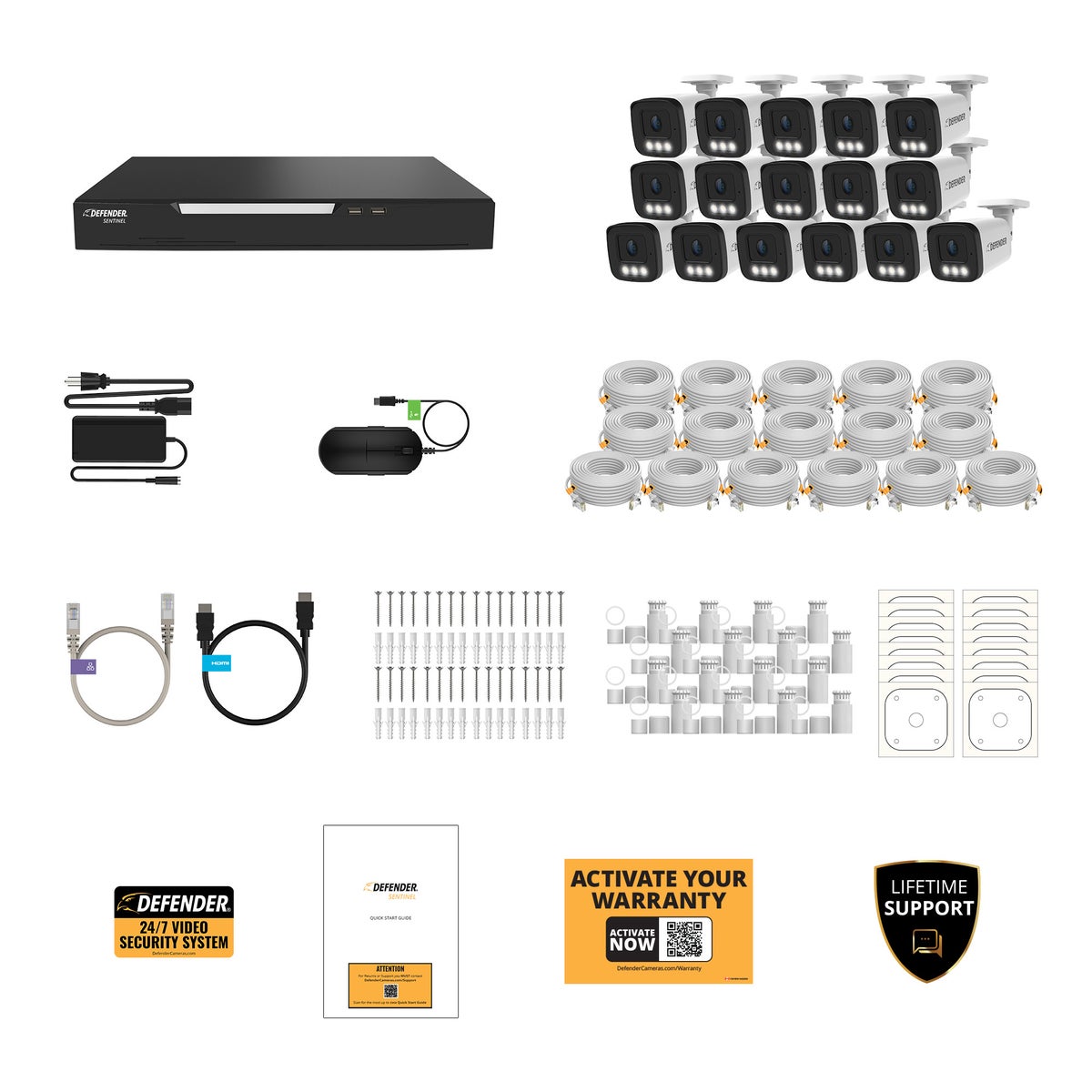 Defender AI POWERED Sentinel 4K Ultra HD Wired 16 Channel PoE NVR Security System with 16 Metal Cameras with 12 TB HDD