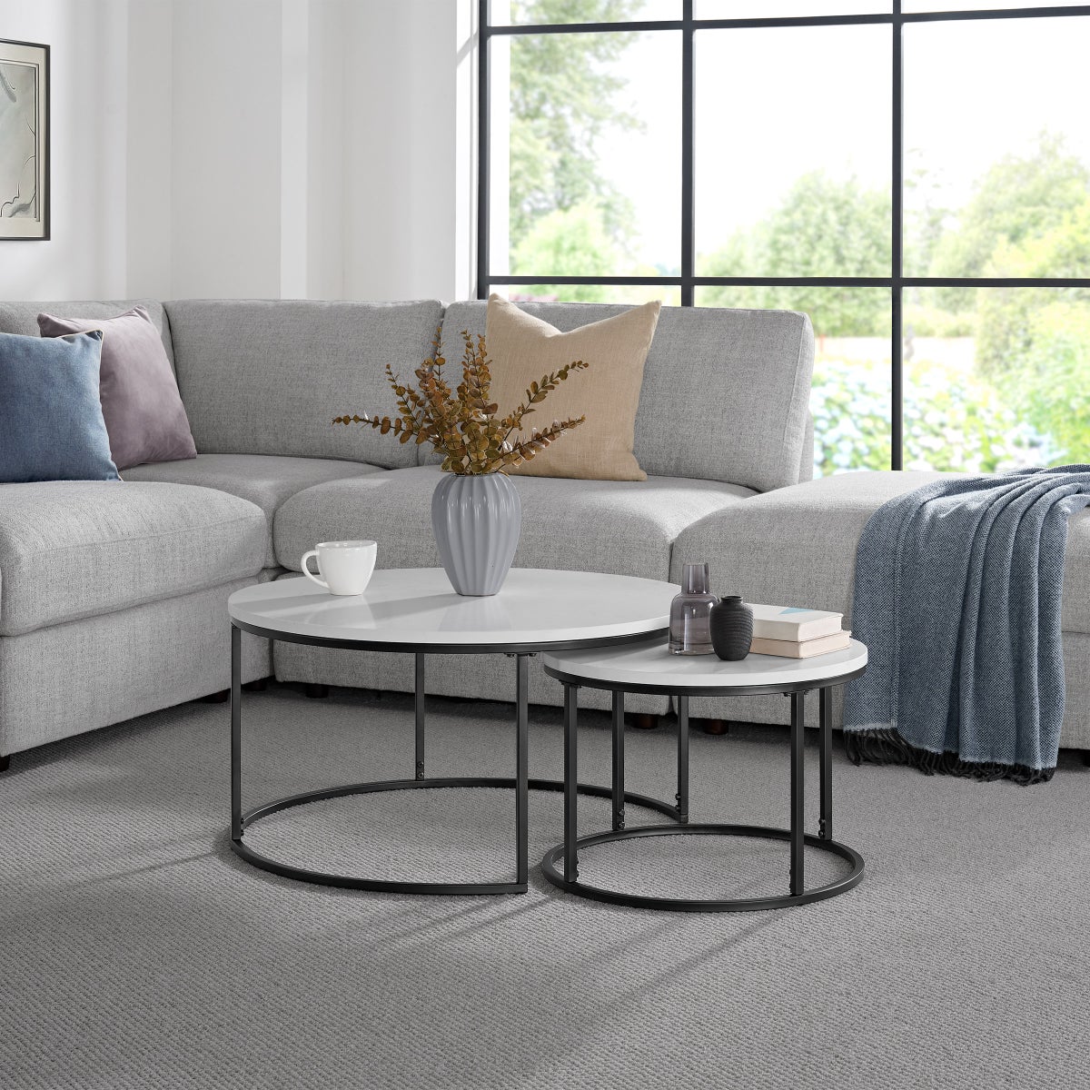 Bayside Furnishings 2-piece Nesting Table Set with Quartz Table Top, 80 cm (31.5 in.) and 52 cm (20.5 in.)