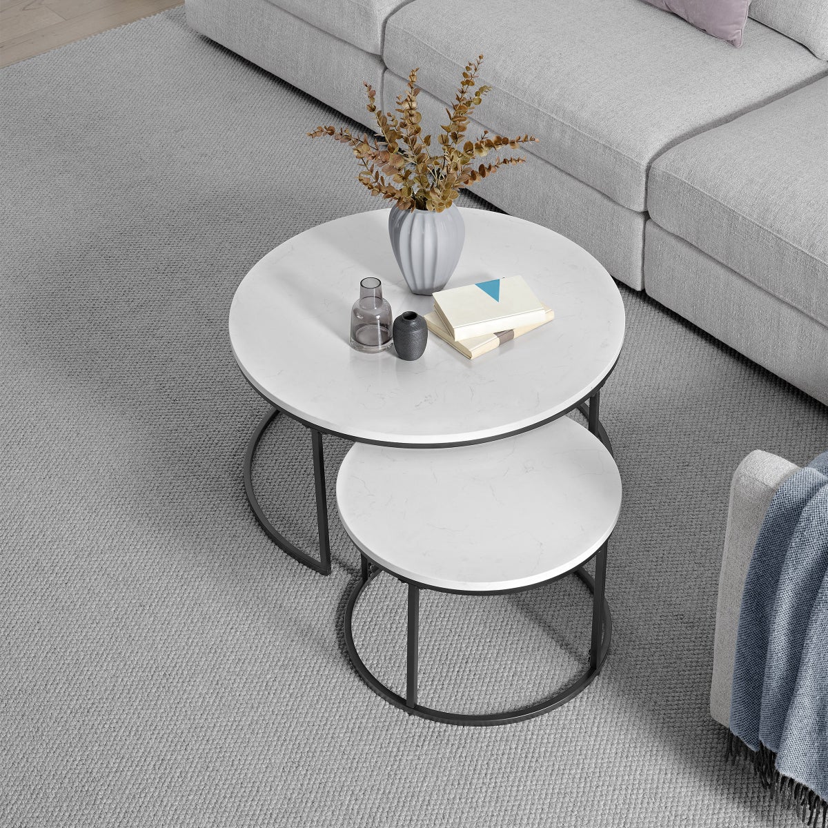 Bayside Furnishings 2-piece Nesting Table Set with Quartz Table Top, 80 cm (31.5 in.) and 52 cm (20.5 in.)