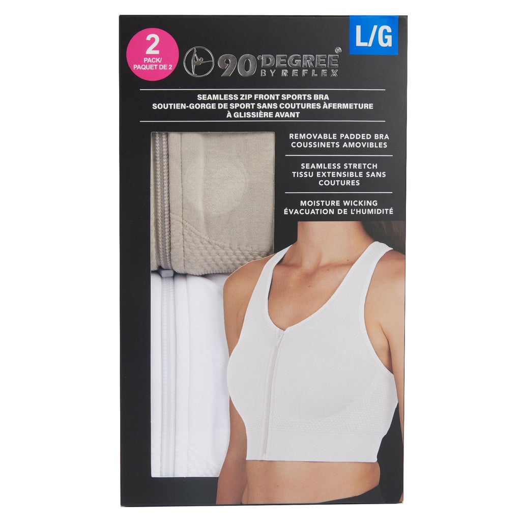 Reflex Women's Seamless Front Zip Sports Bra, 2-pack