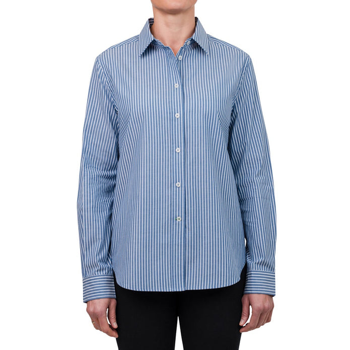 United Colors of Benetton Women’s Supima Cotton Stripe Woven Shirt - Blue