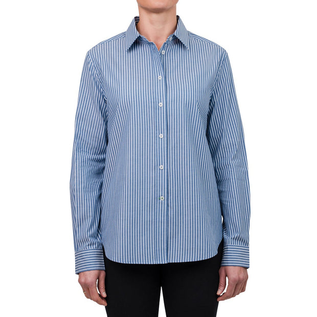 United Colors of Benetton Women’s Supima Cotton Stripe Woven Shirt - Blue