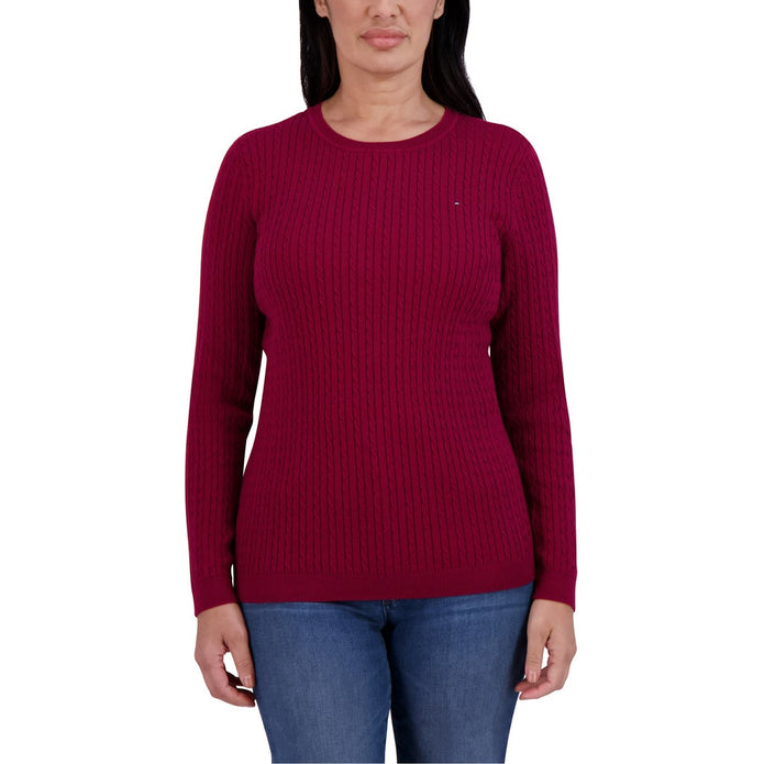 Tommy Hilfiger Women's Long Sleeve Cable Sweater - Dark Red