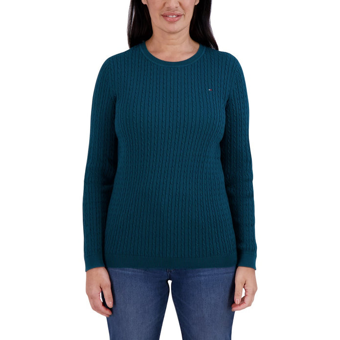 Tommy Hilfiger Women's Long Sleeve Cable Sweater - Teal