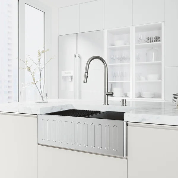 VIGO Oxford Stainless Steel Slotted Front Farmhouse Kitchen Sink Workstation