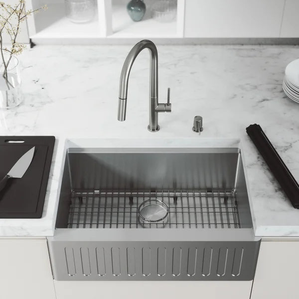 VIGO Oxford Stainless Steel Slotted Front Farmhouse Kitchen Sink Workstation