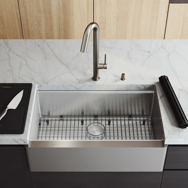 VIGO Oxford Stainless Steel Flat Front Farmhouse Kitchen Sink Workstation
