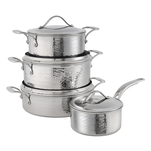 Lagostina Hammered 5-Ply Clad Stainless Steel Cookware Set, 8-pieces