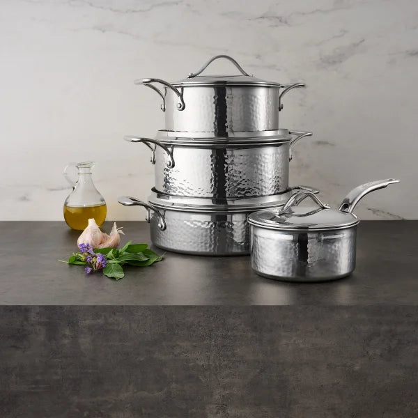 Lagostina Hammered 5-Ply Clad Stainless Steel Cookware Set, 8-pieces