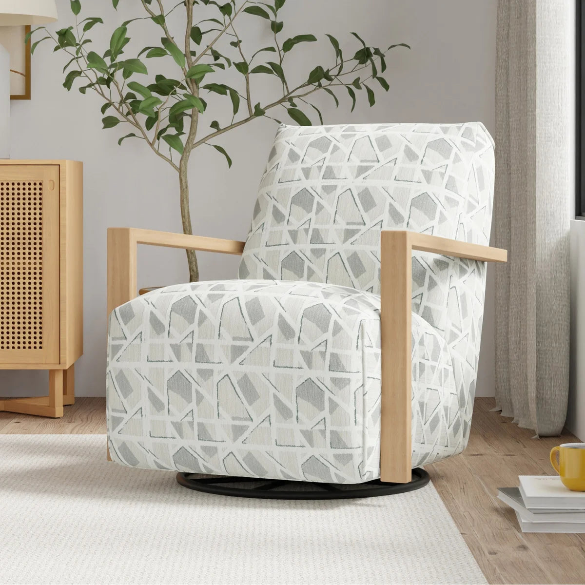 Nice Link – Sierra Fabric Swivel Chair with Wood Arms