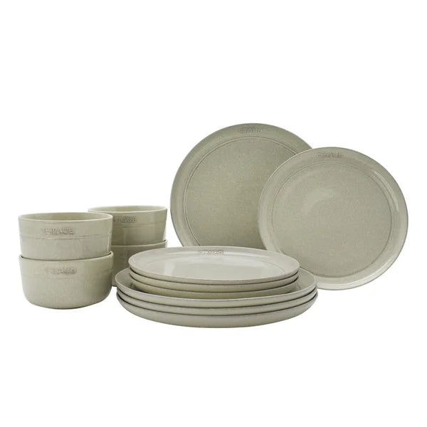 Staub Dining Line White Truffle Stoneware Dinnerware Set, 12-pieces