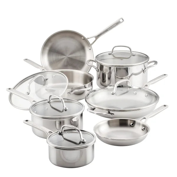 Kitchen Aid 3-Ply Clad Stainless Steel Cookware Set, 12-piecew