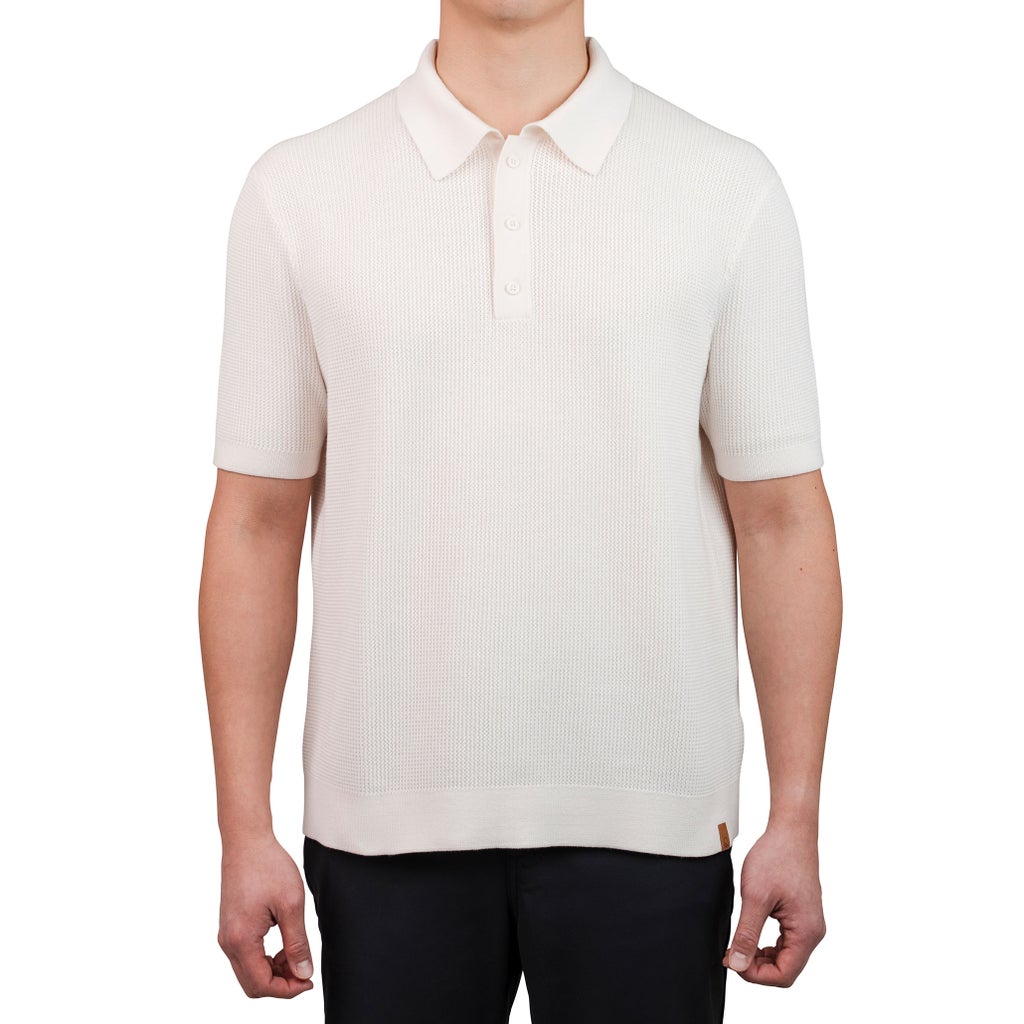 United Colors of Benetton Men's Short Sleeve Polo Sweater - Ivory