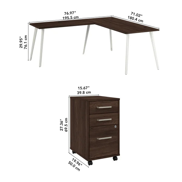 Office Pro Strive L-shaped Desk with Rolling File Cabinet
