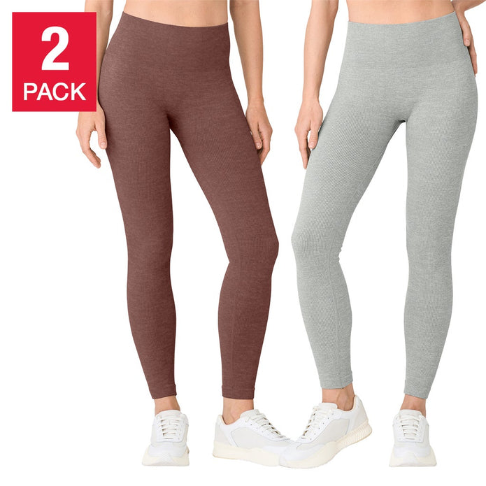 Lemon Women's Ribbed Legging, 2-pack - Grey