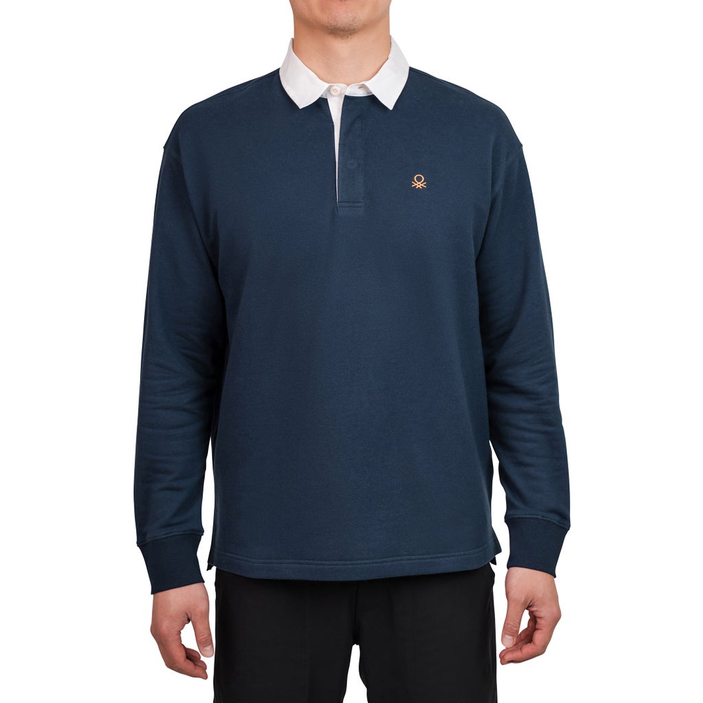 United Colors of Benetton Men's Long Sleeve Rugby Sweater - Navy