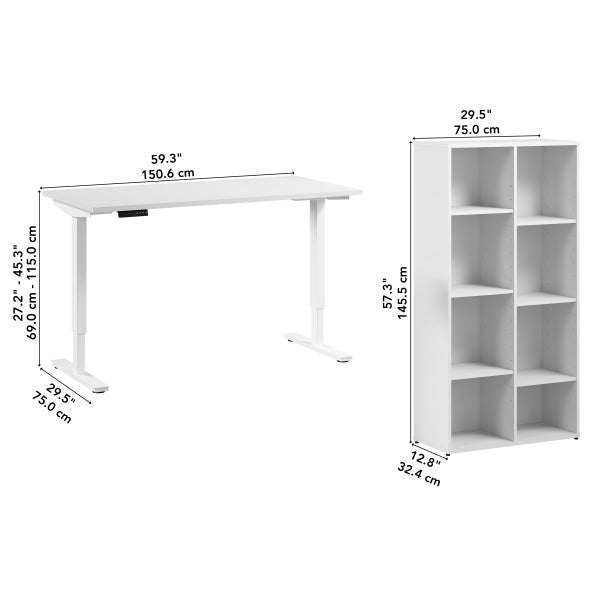 Bestar Viva 150.6 cm (59.3 in.) Height Adjustable Desk with Bookcase