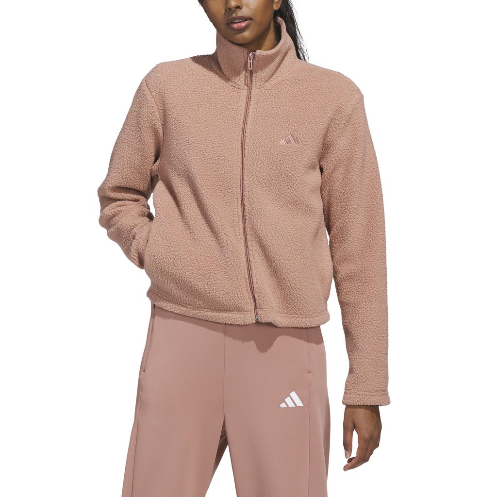 adidas Women's Fleece Full Zip Sherpa Jacket - Light Brown