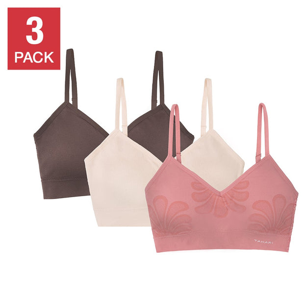 Tahari Women's Seamless Jaquard Bra, 3-pack - Pink