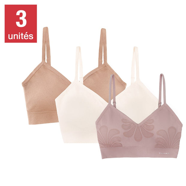 Tahari Women's Seamless Jaquard Bra, 3-pack - Purple