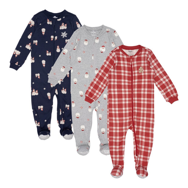 Pekkle Infant Organic Cotton Holiday Sleeper, 3-pack - Navy