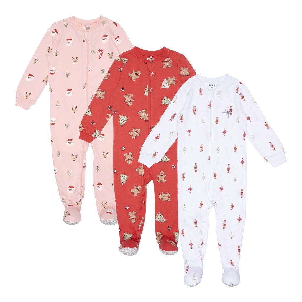 Pekkle Infant Organic Cotton Holiday Sleeper, 3-pack - Pink