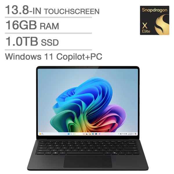 Microsoft Surface 13.8-in. Copilot+ PC Touchscreen Laptop with 1-year Microsoft 365 Personal, Qualcomm Snapdragon X Elite X1E-80-100 - 16GB RAM, 1TB SSD, Qualcomm Adreno
