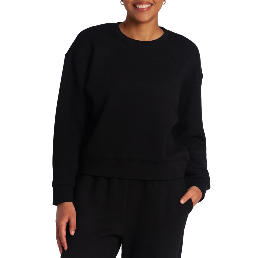 LAZYPANTS Women’s Double Knit Fleece Crewneck Sweatshirt - Black
