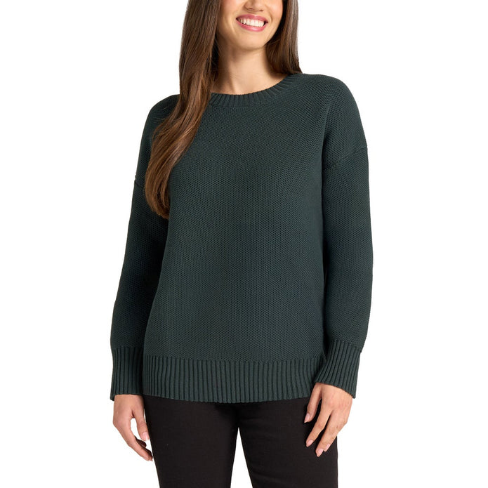 Matty M Women's Waffle Knit Crew Neck Sweater - Green