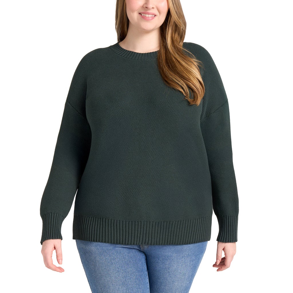 Matty M Women's Waffle Knit Crew Neck Sweater