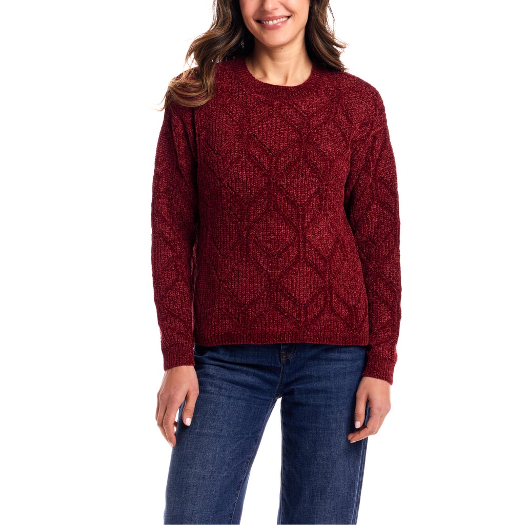 Weatherproof Vintage Women's Chenille Crewneck Sweater - Red