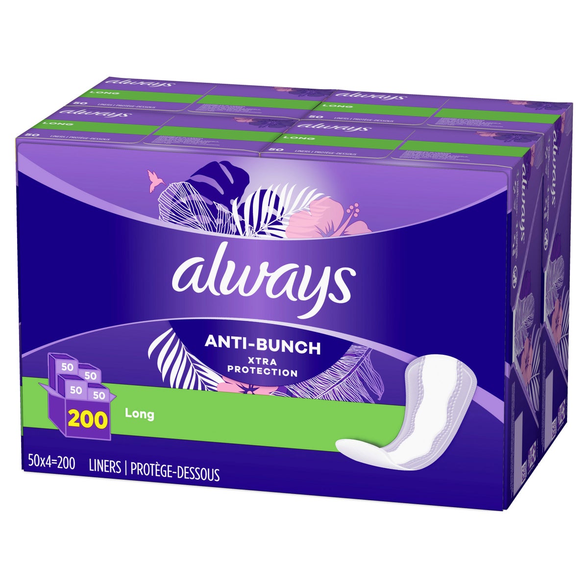 Always Anti-Bunch Xtra Protection Daily Liners Long, 200-count