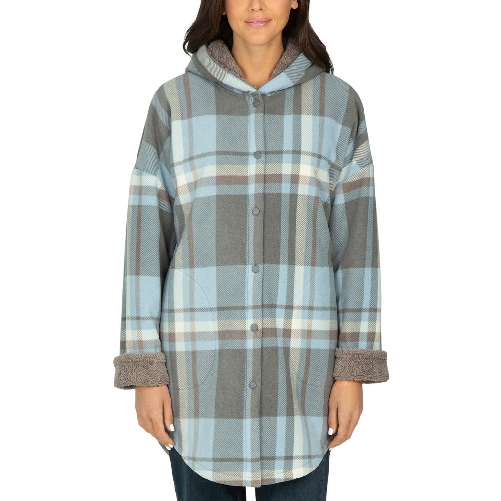 Boston Traders Women's Long Hooded Shacket - Blue