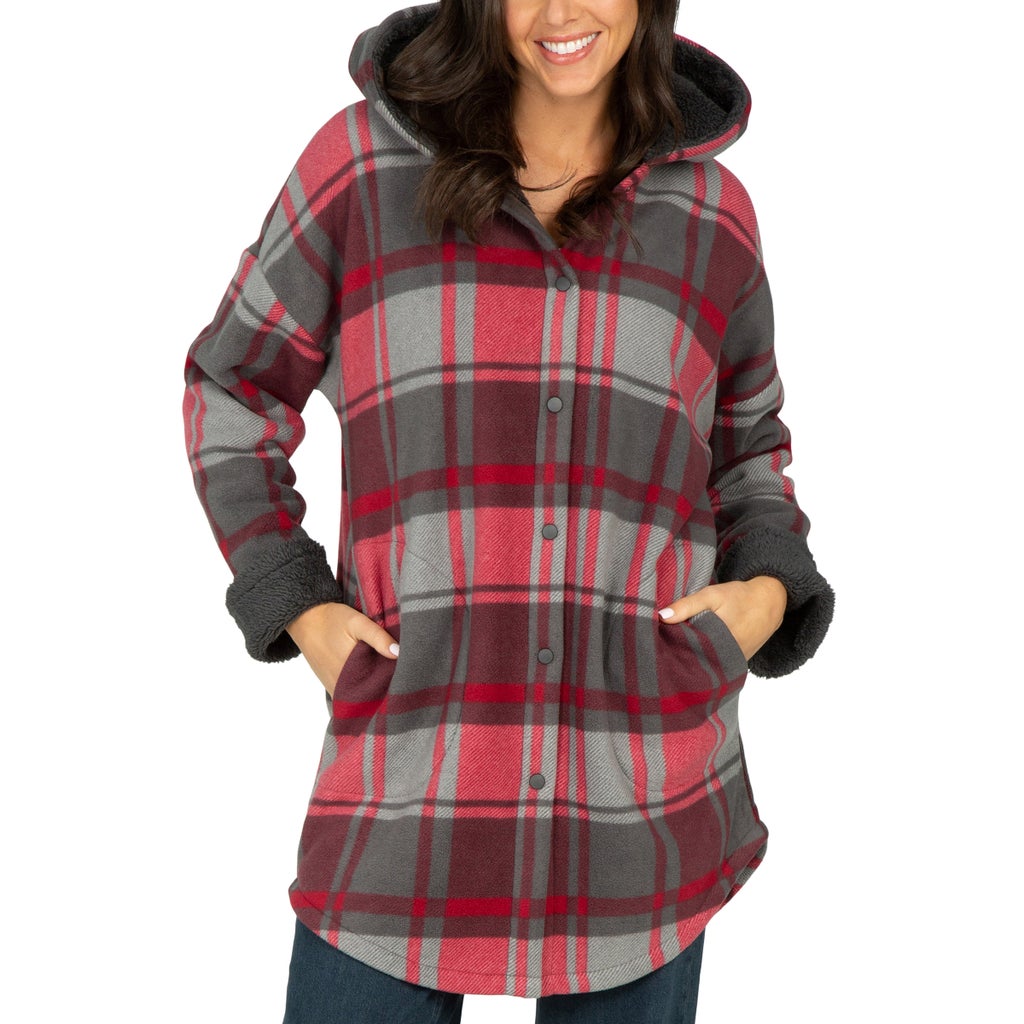 Boston Traders Women's Long Hooded Shacket - Red