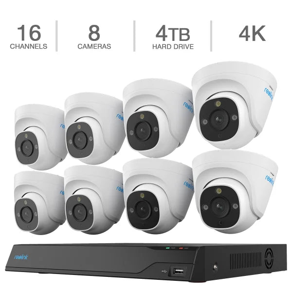 Reolink 4K+ 12MP Ultra HD 16-channel 4TB HDD NVR Security System with 8 Dome PoE Cameras