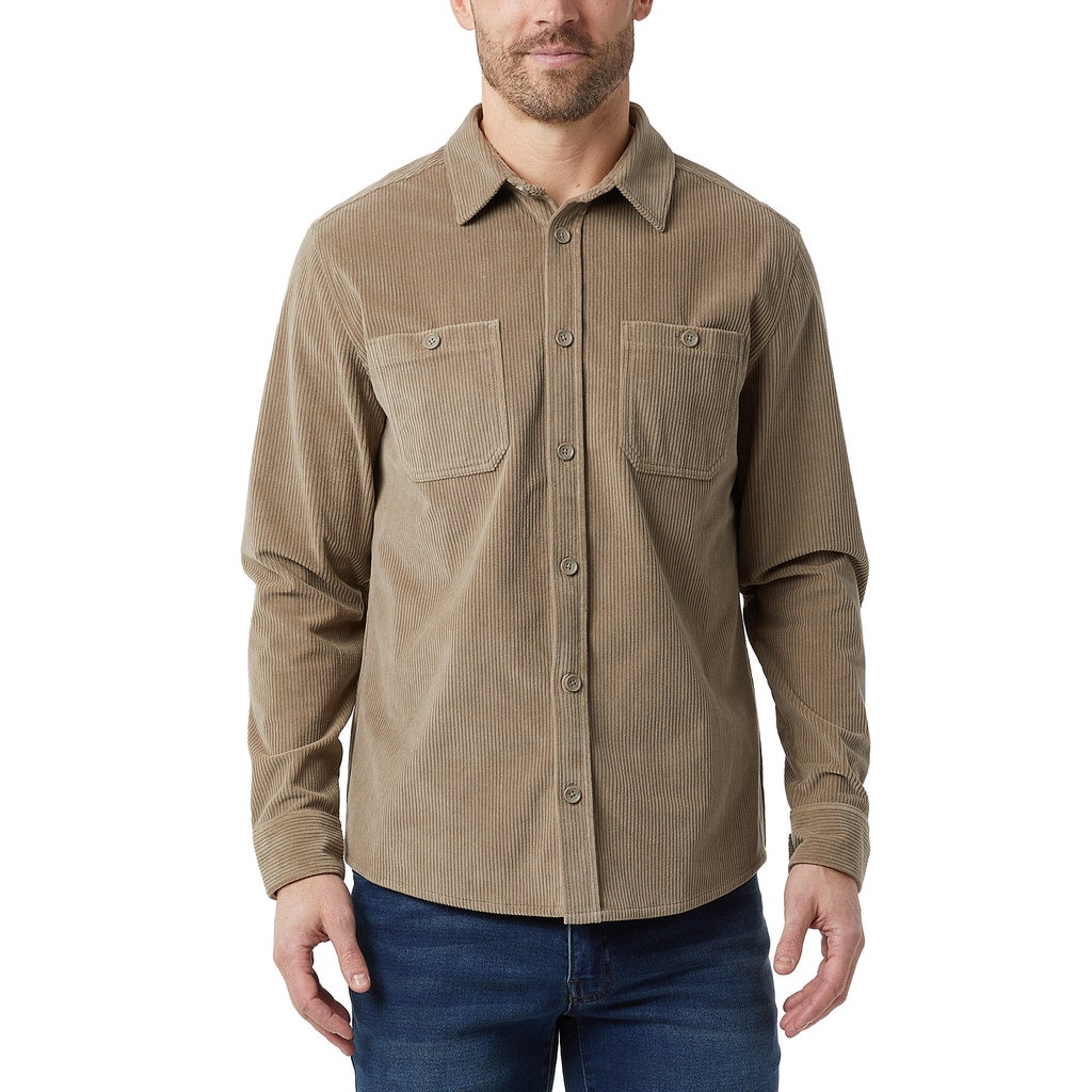 32 Degrees Men's Corduroy Long Sleeve Overshirt - Tan
