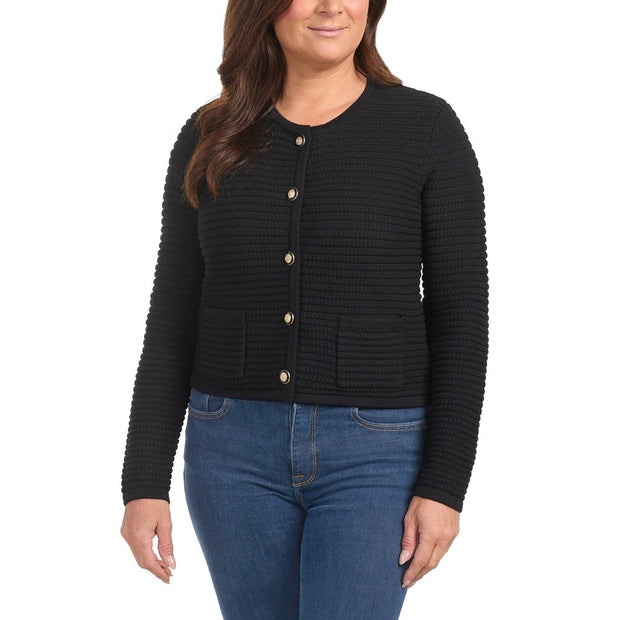 Hilary Radley Women's Button Front Cardigan - Black