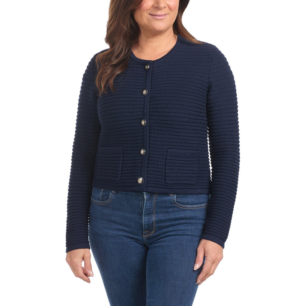 Hilary Radley Women's Button Front Cardigan - Navy