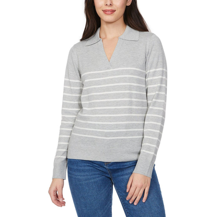 Loft Women’s Fine Knit Sweater with Johnny Collar - Grey