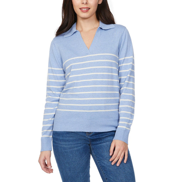 Loft Women’s Fine Knit Sweater with Johnny Collar - Light Blue