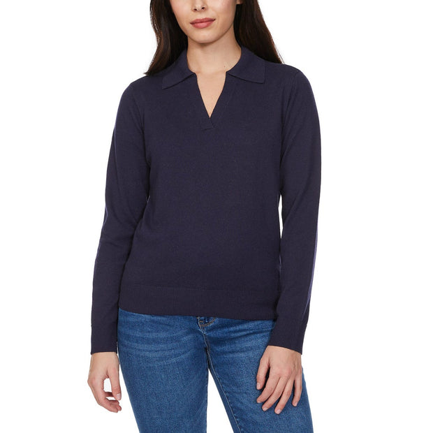 Loft Women’s Fine Knit Sweater with Johnny Collar - Navy