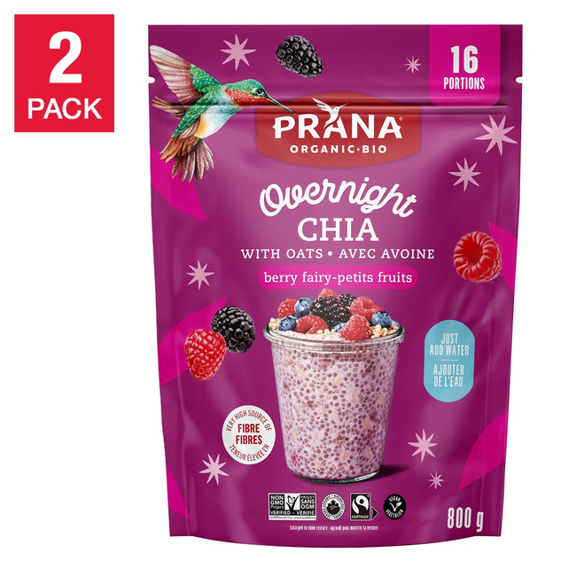 Prana Overnight Chia Oats, 2 × 800 g