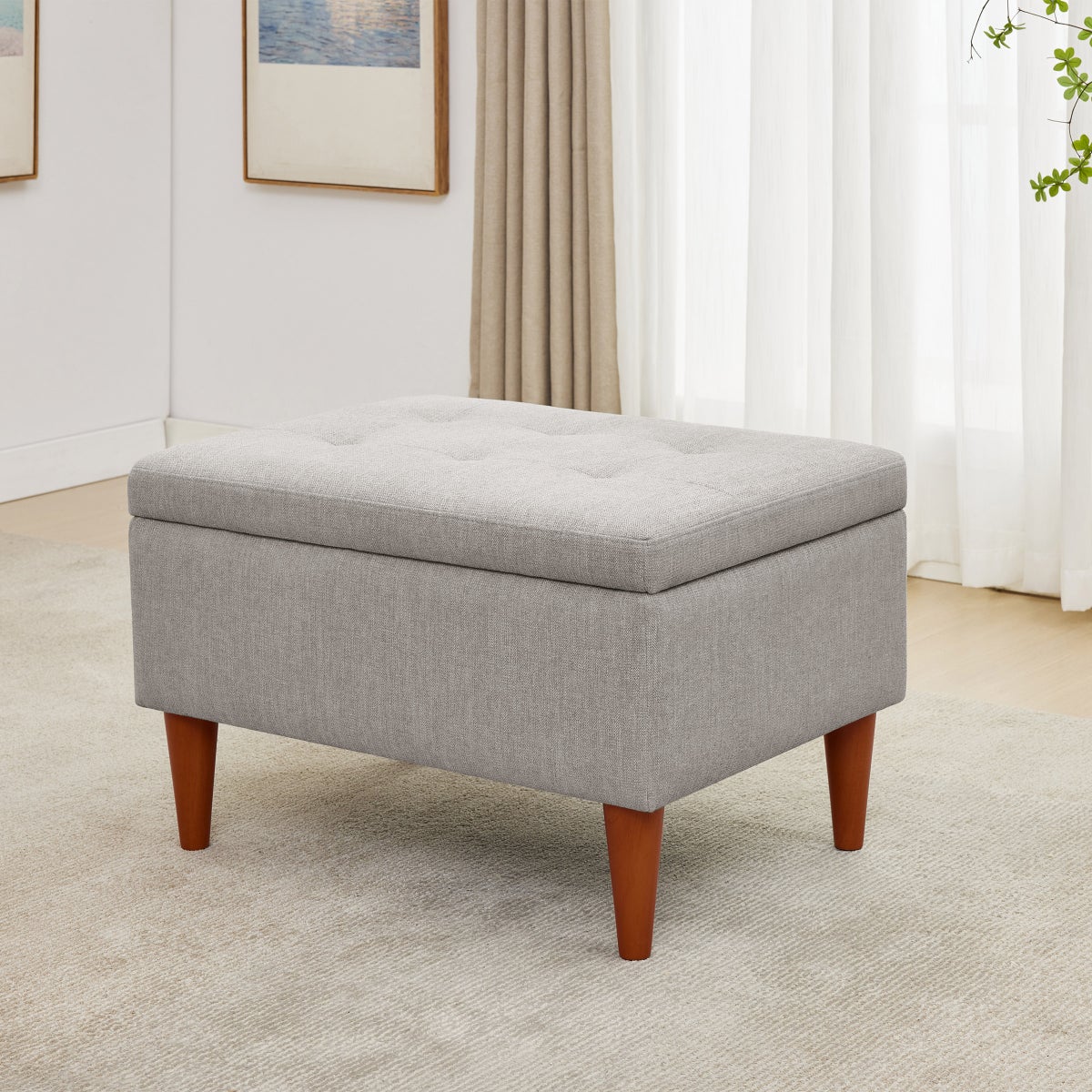 King Fabric Upholstered Storage Ottoman