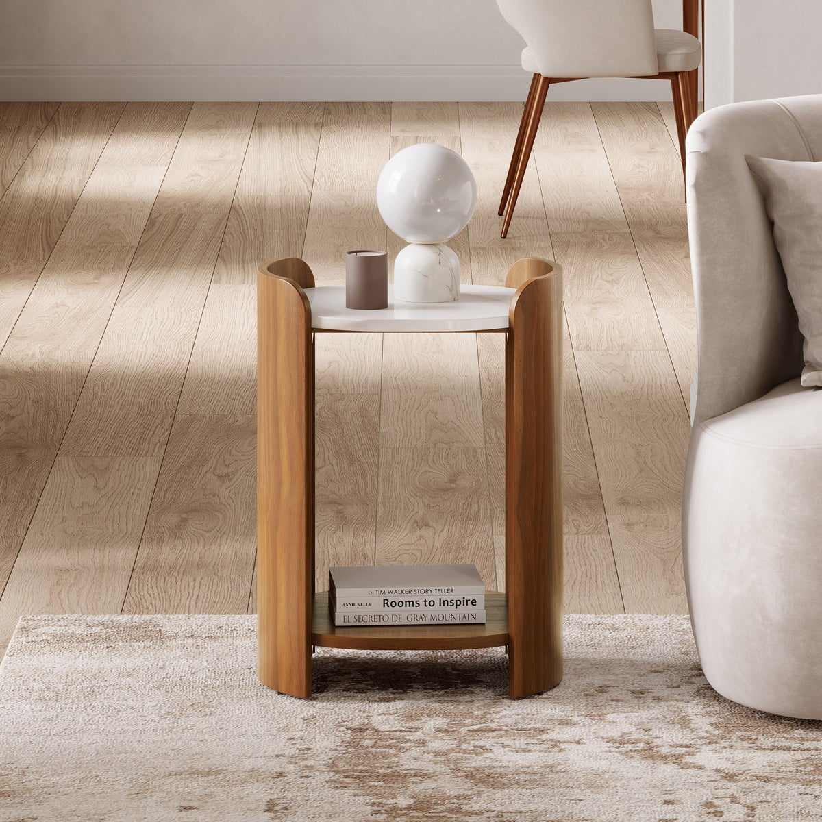 Loxley Rowe Bruna Side Table with Sintered Stone Top, Walnut Finish