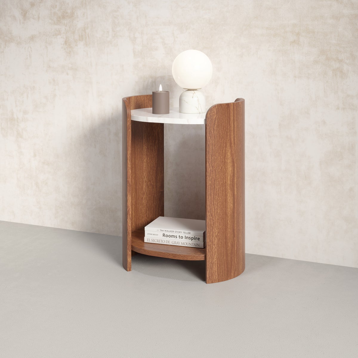Loxley Rowe Bruna Side Table with Sintered Stone Top, Walnut Finish