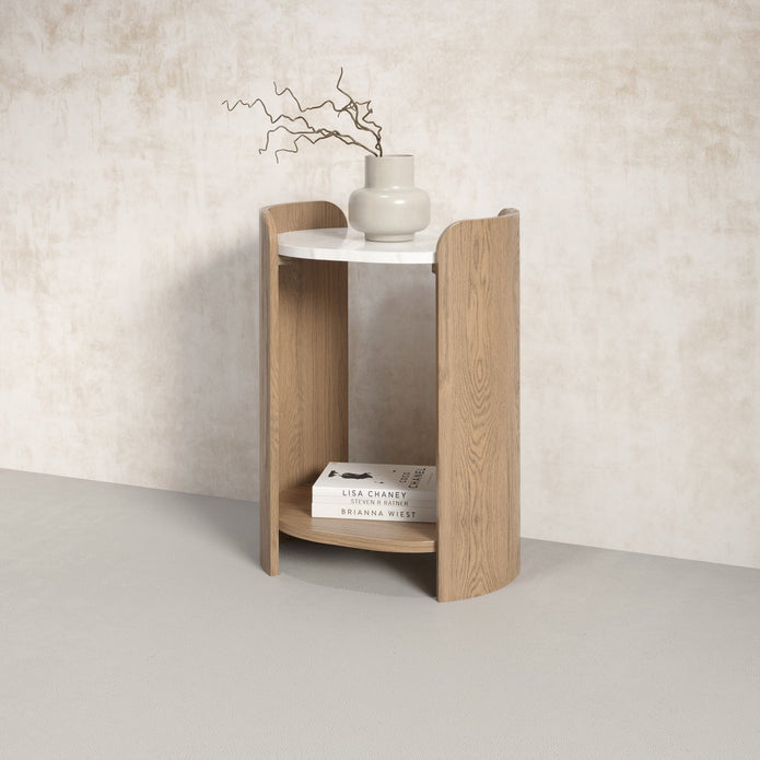 Loxley Rowe Bruna Side Table with Sintered Stone Top, Oak Finish